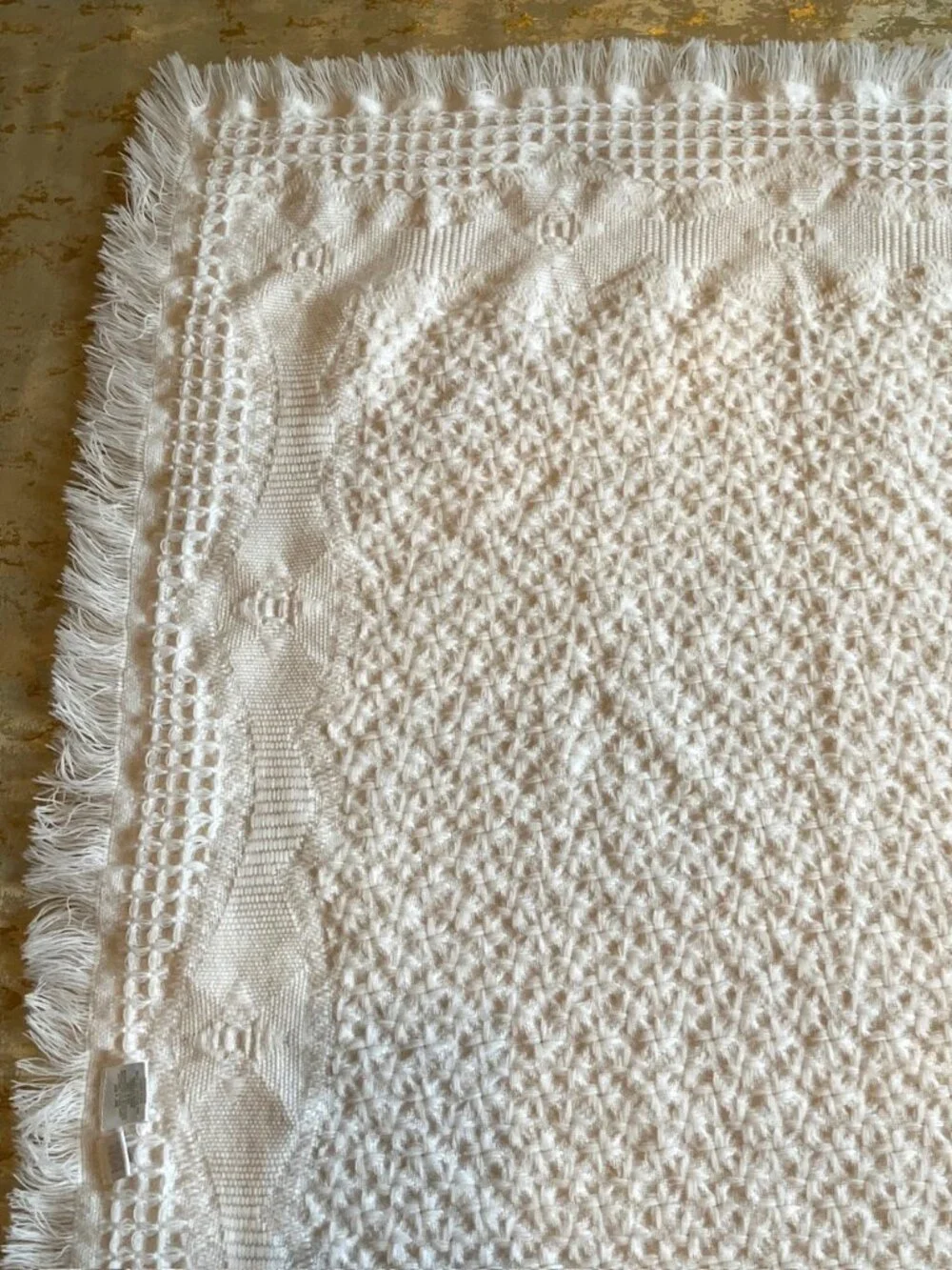 Bright Future Baby Blanket White Fringe Woven Textured Acrylic 33x47 Korea